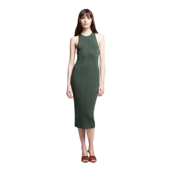 L’AGENCE Shelby Olive Green Midi Ribbed Knit Sleeveless Dress Size S Sweater - Picture 4 of 12